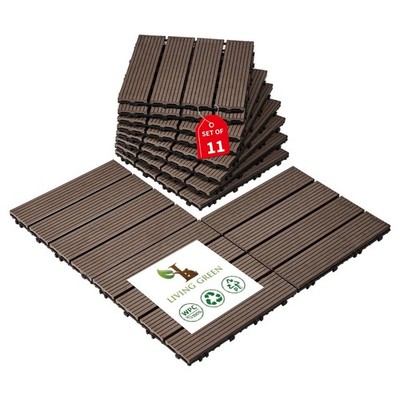 11 PCS Interlocking Deck Tiles, All-Weather & Waterproof Composite Outdoor Fl...