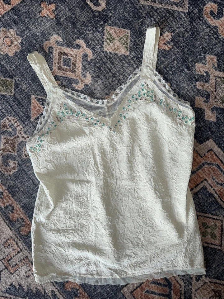 Camisola sin mangas indie vintage años 90 Y2K Jill 100 % seda encaje bordado Foto 4 de 4