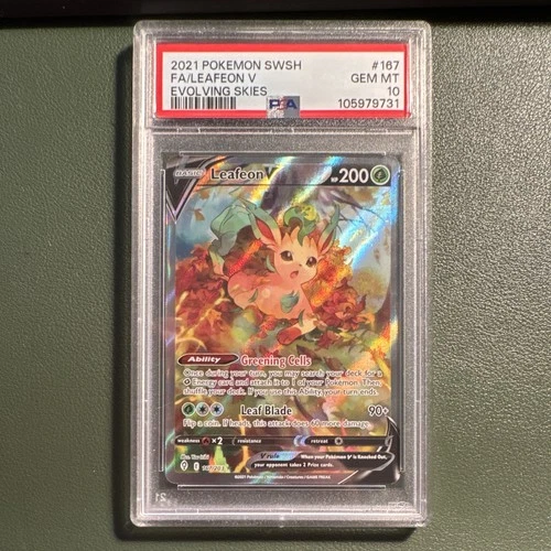 Pokemon Leafeon V Alt Full Art Holo 167/203 Evolving Skies 2021 PSA 10