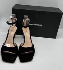 Nicholas Kirkwood black suede Maeva Ankle Strap Pearl Gold 70mm Heel sz 38.5