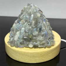 Natural Labradorite Crushed stone pyramid Quartz Crystal USB Night lamp Gift 1PC