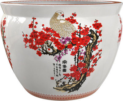 12'' Cherry Blossom Porcelain Fishbowl Planter or Cachepot for Indoor/Outdoor Use