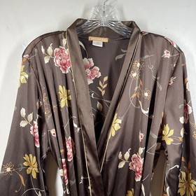 Sensara Front Tie Womens Maxi Sexy Robe Pockets Brown Floral Romantic Sz M