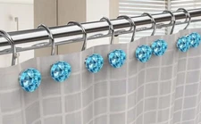 12pc Shower Curtain Hooks, Diamond Shaped Acrylic Crystal Shower Curtain Hooks