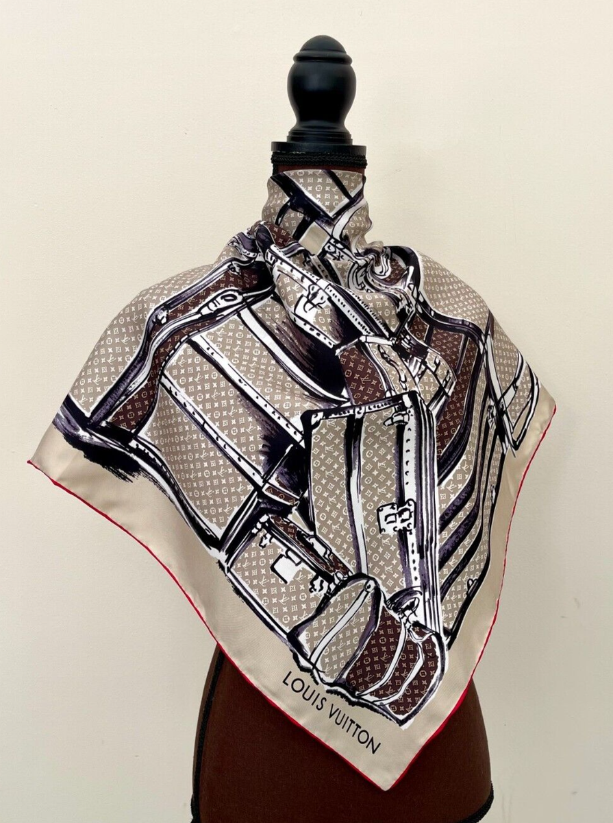 New Louis Vuitton Scarf Monogram Classic Trunks Luggage Beige