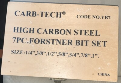 CARB-TECH CODE NO.YB7 HIGH CARBON STEEL 7PC FORSTNER DRILL BIT SET WOOD BOX TOOL
