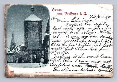 Antique Germany Postcard FREIBURG Schwabentor Winter Scene 1898