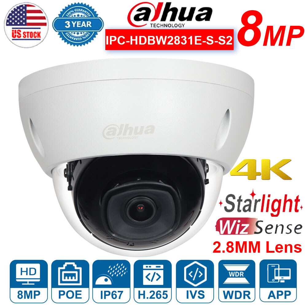 Dahua 4K 8MP Starlight IPC-HDBW2831E-S-S2 IP White Dome Camera IR WDR PoE 2.8mm