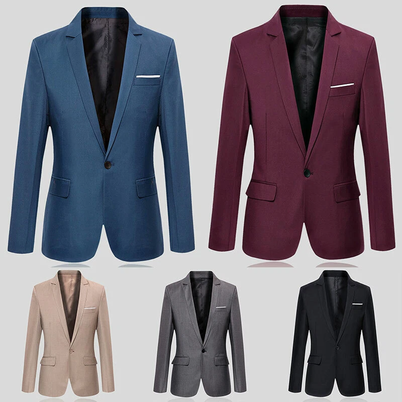 Men s Formal Blazer Coat Wedding Business One Button Slim Fit Smart Suit Jacket