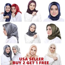 3x3 FT Satin Silk Scarf Hijab Muslim Solid Color Large Square Head Neck Wrap