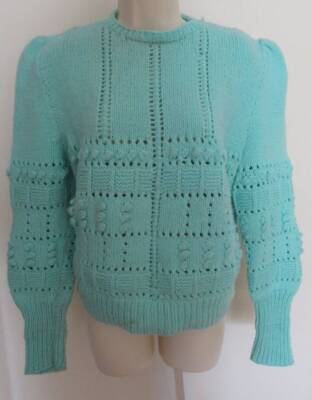 Vintage 80s HAND KNIT by Oma L/S Green Pullover SWEATER Handmade Retro Original