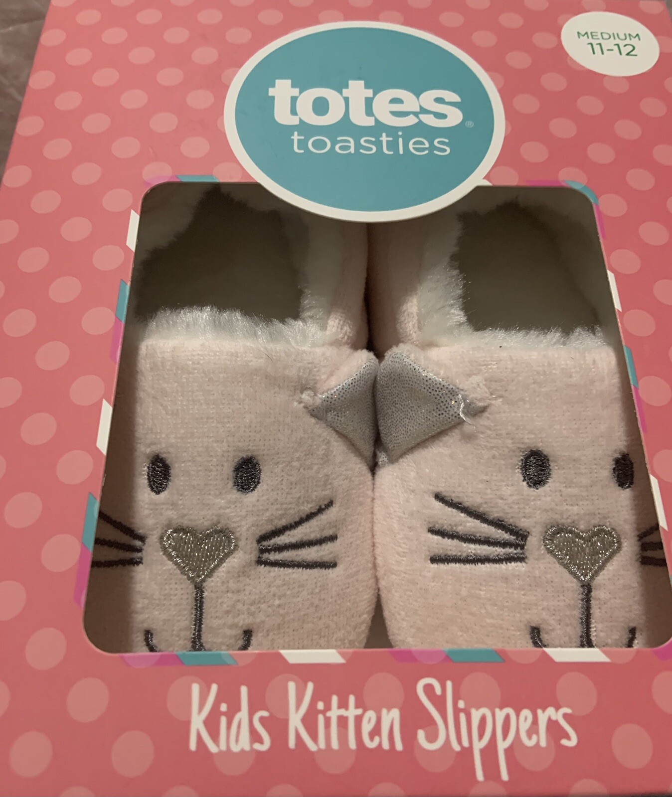 APL Totes Toasties pantofole per gattini taglia Med 11 12 rosa pallido pelliccia sintetica nuove in scatola