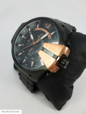 NEW Diesel Men's Mega Chief Chronograph Black Rose Gold S/S Watch