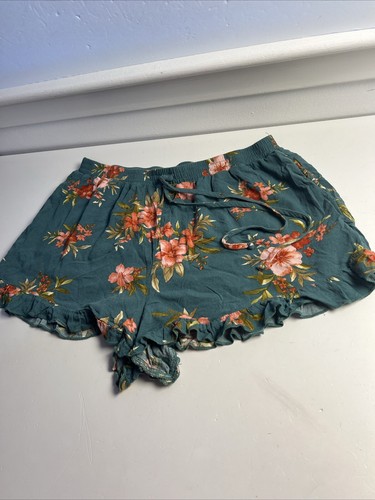 American Eagle Green Floral Shorts With Pockets Size Large Ruffled