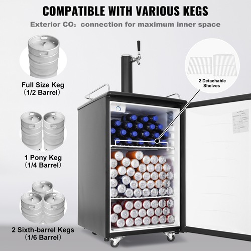 24" Beer Kegerator Draft Beer Dispenser Full Size Keg Refrigerator Single Tap - Picture 4 of 8