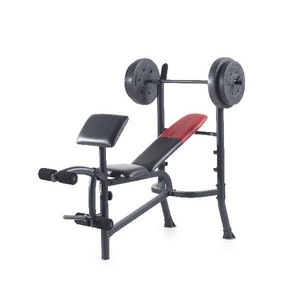 Weight Bench With 80 Lb Weights Set Bar Press Dumbell Set Barbell