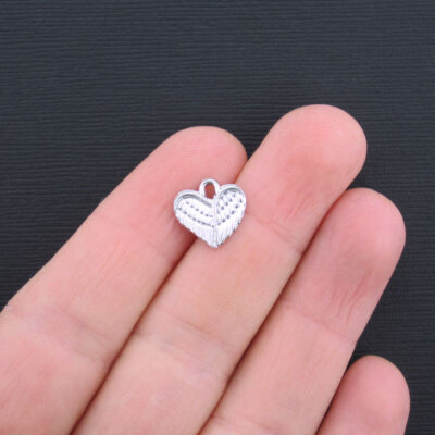 BULK 50 Heart Wing Charms Antique Silver Tone - SC3291