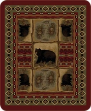Queen Rustic Bear Patchwork Print Art Mink Faux Fur Blanket Warm Super Soft Full