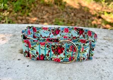 1.5" Wide Martingale Adjustable Dog Collar - Roses Floral Martingale Collar USA