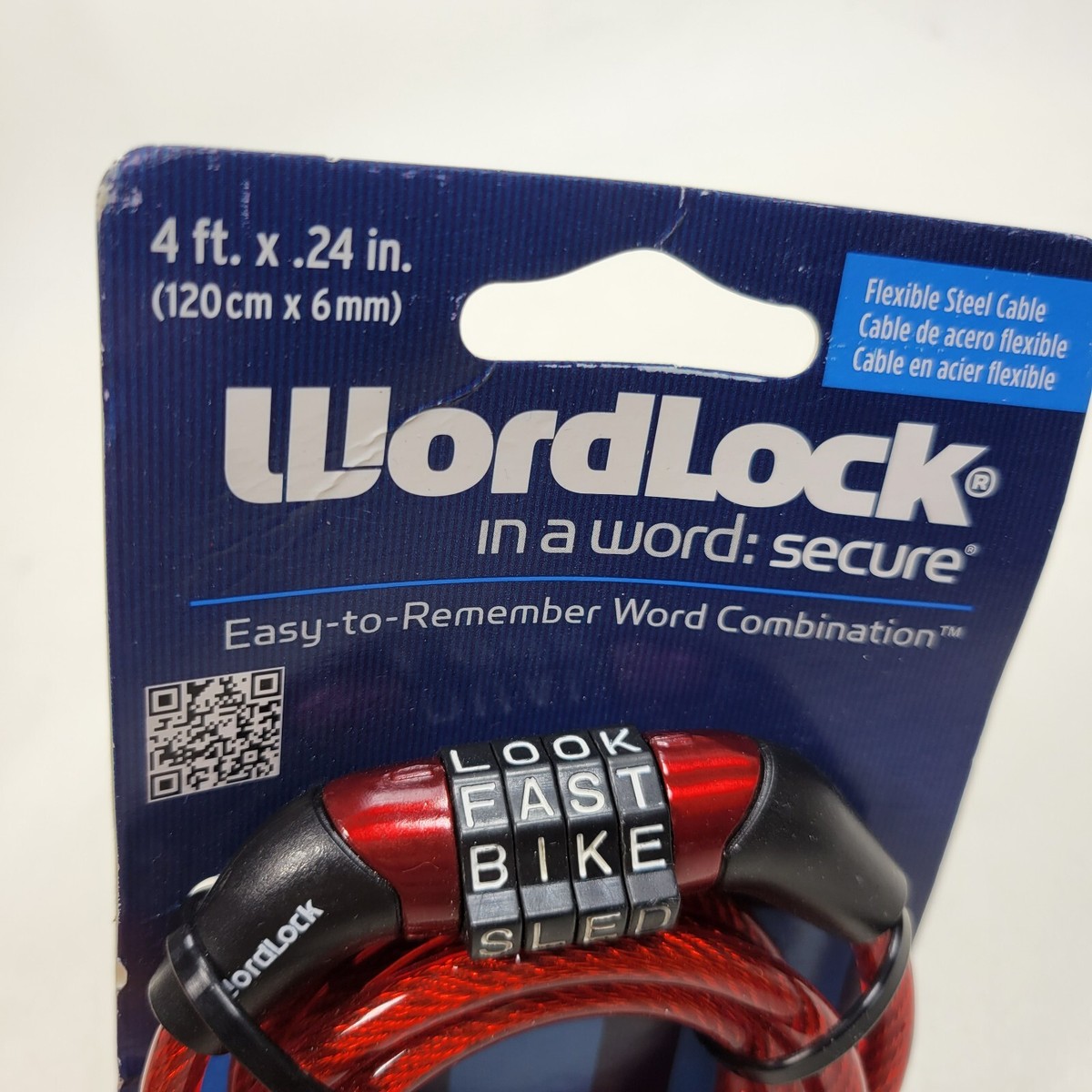 Wordlock Combination Preset Word Combo RED 4' Cable Bike Lock CL
