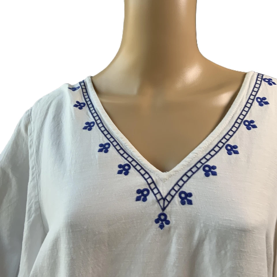 Lauren Ralph Lauren White Blue Embroidery VNeck Tunic Romper 18W Coastal Cowgirl - Image 2 of 4