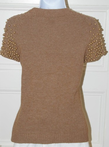 PINK TARTAN Brown Iridescent Beaded Cap Sleeve Crewneck Sweater Sz S - Picture 4 of 5