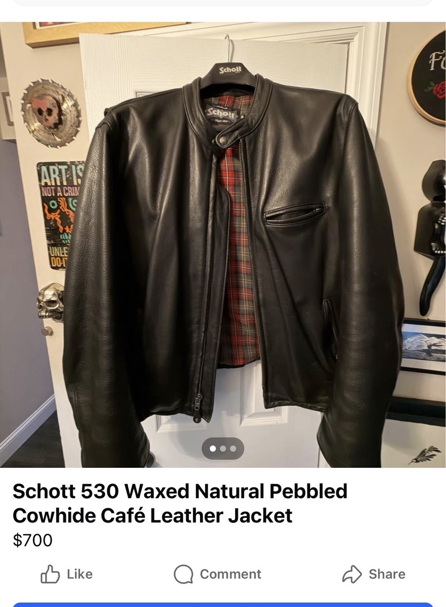 Schott 530 Black Waxed Natural Pebbled Cowhide Leather Cafe Racer