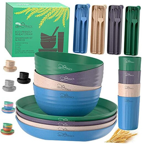 Wheatstraw Dinnerware Set for 4 - Camping Dishes & Utensils - Microwavable