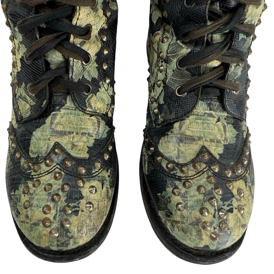 Botas de Combate Fresno Floral Tachonado Mujer Talla EU 40 US 9 Cuero Negro Motociclista Tobillo Foto 3 de 4