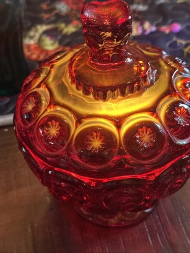 L. E. SMITH Amberina Moon & Stars 7½" Compote Candy Dish Lid  Glow In UV Light!!