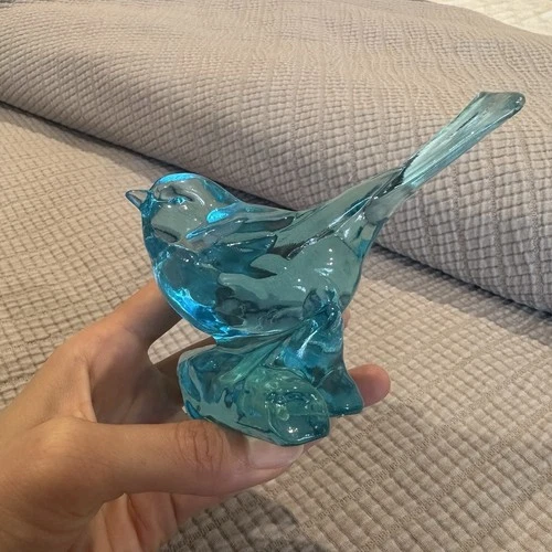 Fenton Blue Glass Hand Blown Bird Figurine Paperweight 3.5" New With Tags
