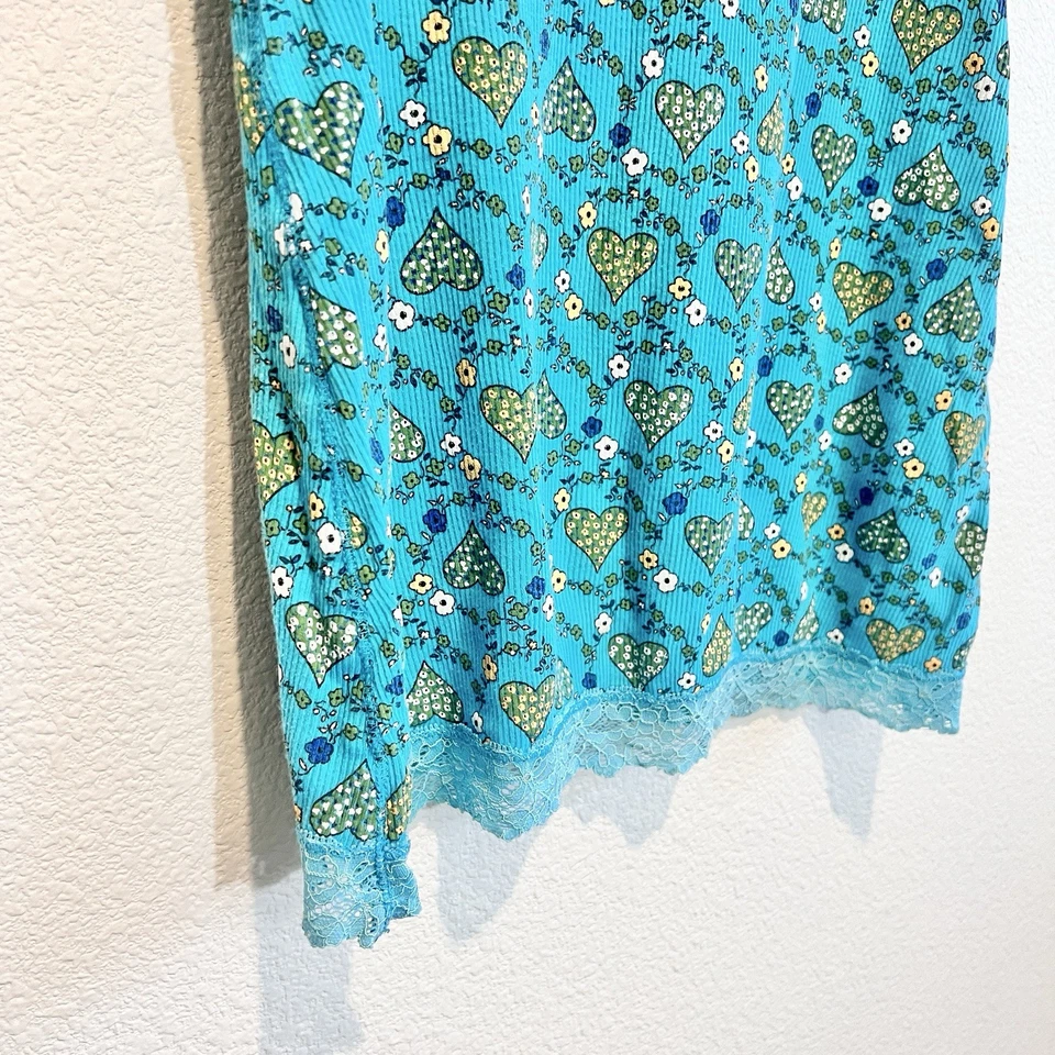 Camiseta sin mangas vintage Y2K Energie Cami pequeña azul floral corazón encaje ribete hada grunge Foto 3 de 4