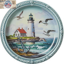 Seagull Metal Sign 8X8In round Coastal Plaque for Beach Cabin Wall Decor Ocean L