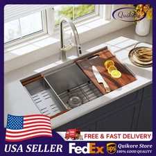 Quikore 30 Inch Undermount Workstation 16 Gauge Stainless Steel Single Bowl Sink