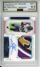 2020 Football 2019 Panini National Treasures Justice Hill #190 /20 AGS 9.5