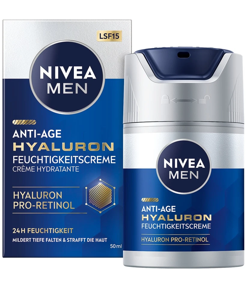 NIVEA MEN Anti-Age Hyaluron 24h Feuchtigkeitscreme schnell einziehend LSF15 50ml