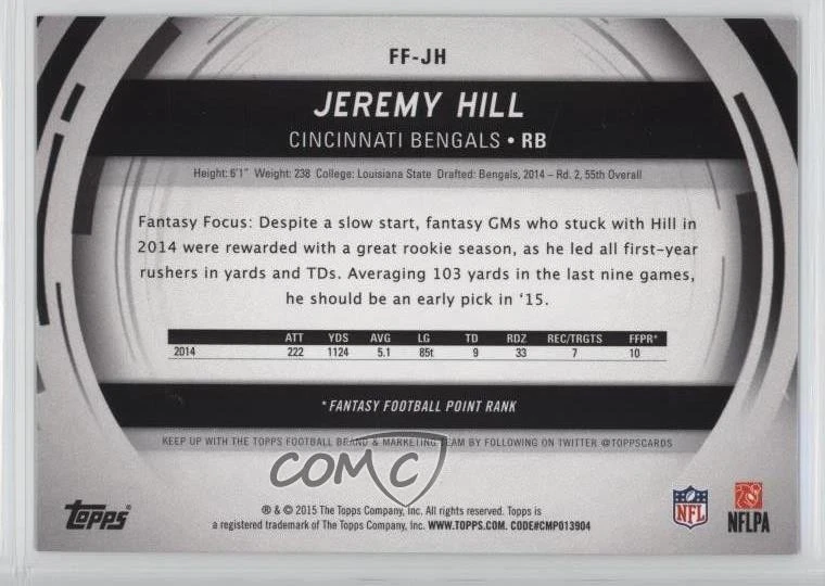 2015 Topps Fantasy Focus Jeremy Hill #JH - Image 2 of 2