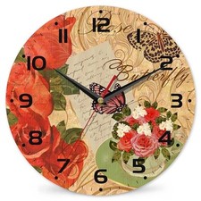 Vintage Rose and Butterfly Wall Clock, Contemporary Home Decor Easy to Read