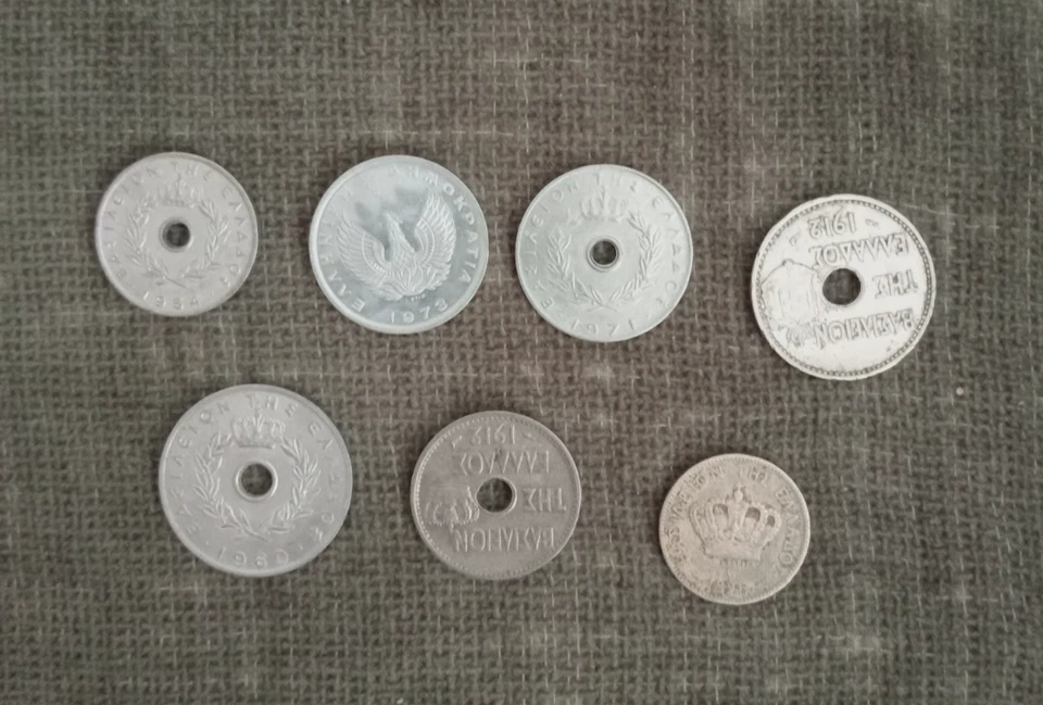 Vintage Greek Lepta Coin Lot (7 pcs) โ 5, 10, 20 Lepta โ 20th Century & 1912 Owl - Image 2 of 2