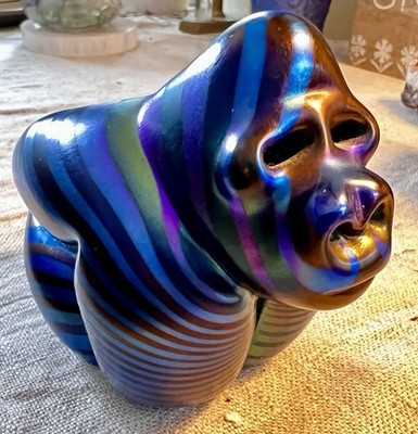 Orient & Flume Electric Gorilla Glass Figurine Blk Iridescent Blue Signed Number