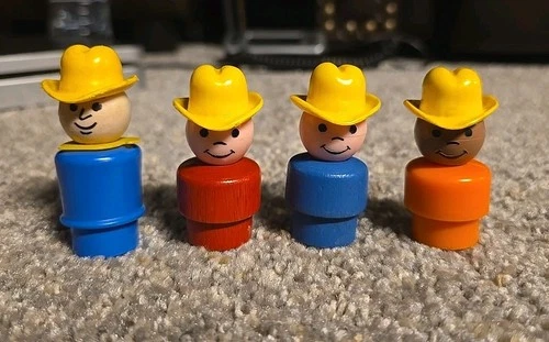 New ListingVintage Fisher Price Little People Cowboy Yellow Hat Blue Body & 3 Farmers