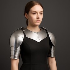 Medieval Women's Steel Pauldrons with Gorget, LARP Cosplay Armor