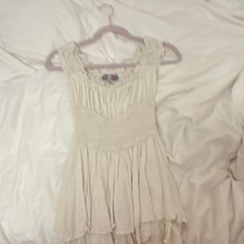 Urban Outfitters Ivory Dot Ruffle Smocked Mini Dress XS Sleeveless Cotton