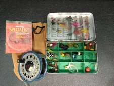 Mitchell Garcia Model 754 plus Perrine #100 Fly box Full of Flies and Poppers