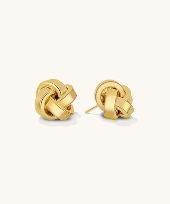 14K Echt Massiv Gold Poliert Love Knot Sleeper Ohrstecker Push-Back 14mm