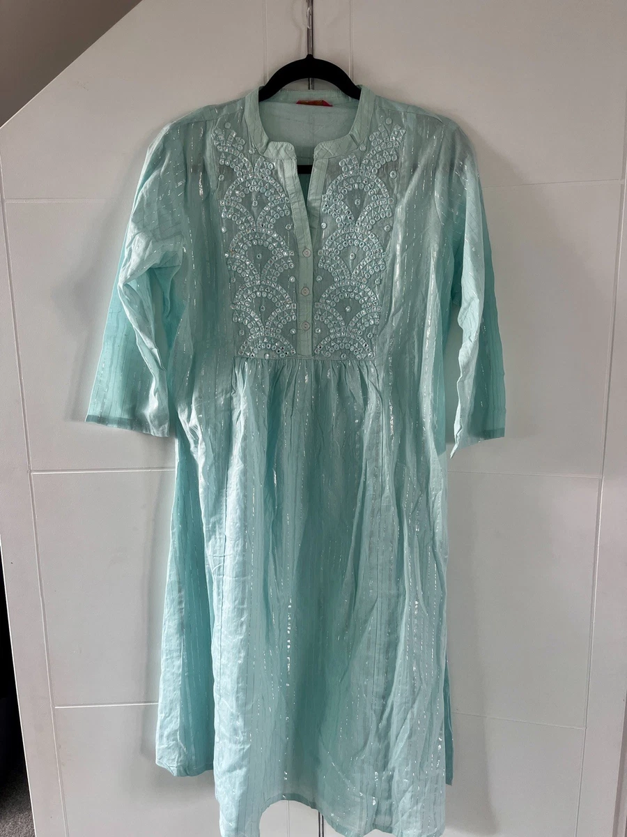 GURU SHOP Abito Hippie Ricamato Verde – Tunica Medievale In Viscosa, Taglia 40, Stile Slim