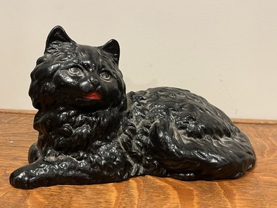 ANTIQUE HUBLEY CAST IRON FIRESIDE BLACK CAT DOOR STOP USA (16F)