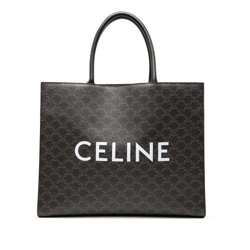 Celine Medium Triomphe Coated Canvas Cabas Horizontal Tote Pre-Loved Dark Brown
