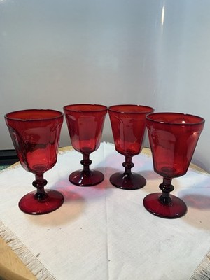 5 Antique Ruby By Bryce 5  Amberina Wine Glasses Perfect UV  Glow