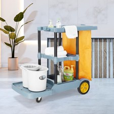 Housekeeping Cart with Silent Wheels  3-Tier Storage  Odor-Proof Trash Bag New